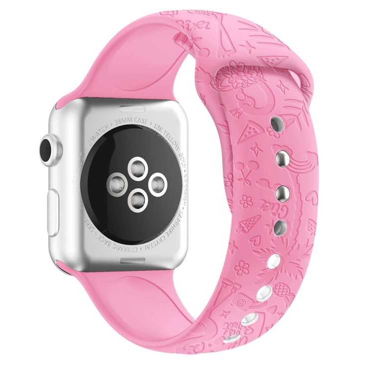 Cinturino in silicone con goffratura fenicottero per la serie Apple Watch, 7 41mm / 6&SE&5&4 40mm / 3&2&1 38mm, 7 45mm / 6&SE&5&4 44mm / 3&2&1 42mm