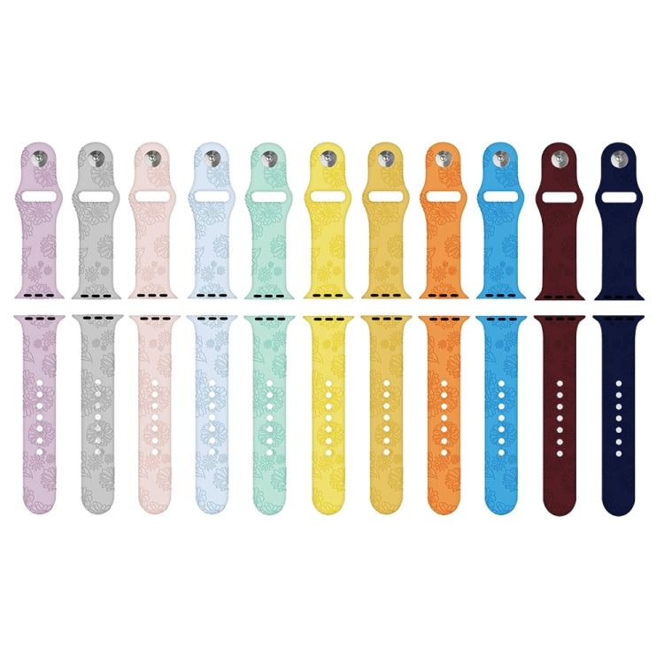 Cinturino in silicone con goffratura girasole per la serie Apple Watch, 7 41mm / 6&SE&5&4 40mm / 3&2&1 38mm, 7 45mm / 6&SE&5&4 44mm / 3&2&1 42mm