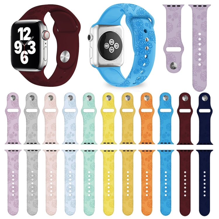 Cinturino in silicone con goffratura girasole per la serie Apple Watch, 7 41mm / 6&SE&5&4 40mm / 3&2&1 38mm, 7 45mm / 6&SE&5&4 44mm / 3&2&1 42mm
