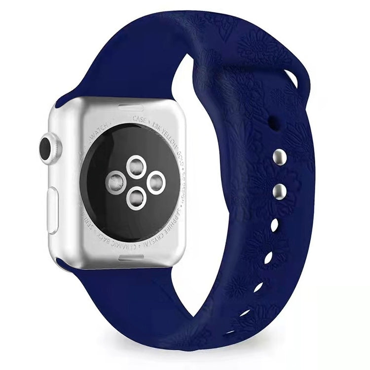 Cinturino in silicone con goffratura girasole per la serie Apple Watch, 7 41mm / 6&SE&5&4 40mm / 3&2&1 38mm, 7 45mm / 6&SE&5&4 44mm / 3&2&1 42mm
