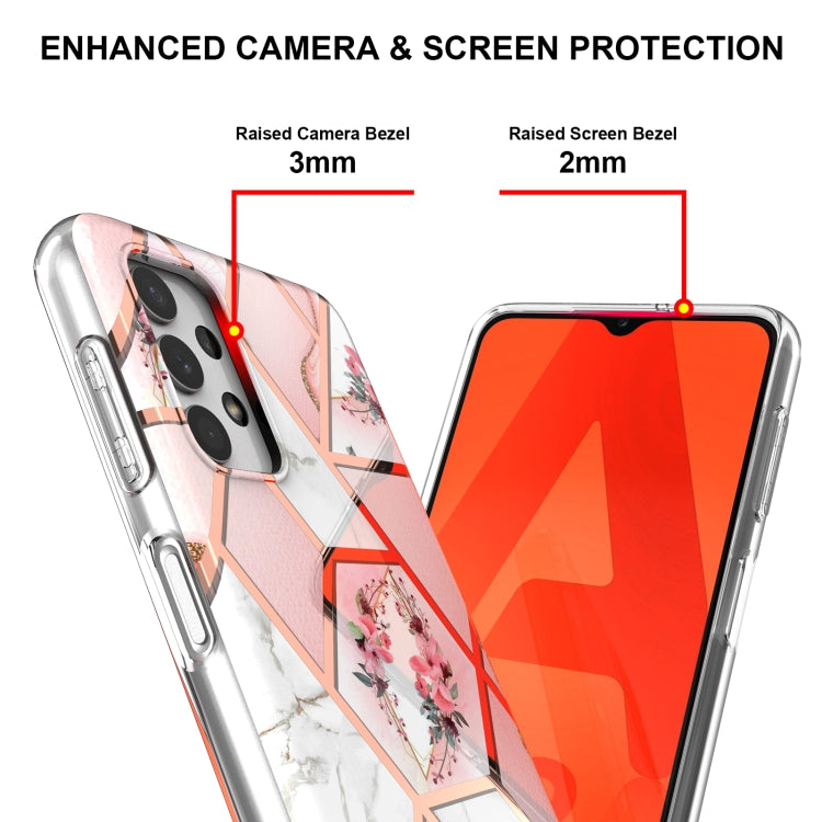Custodia per telefono antiurto in TPU con motivo floreale in marmo con giunzione galvanica, For Samsung Galaxy A23 5G / 4G