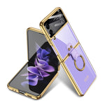 Custodia per telefono con placcatura in tinta unita integrata GKK con supporto per anello, For Samsung Galaxy Z Flip3 5G