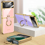 Custodia per telefono con placcatura in tinta unita integrata GKK con supporto per anello, For Samsung Galaxy Z Flip3 5G