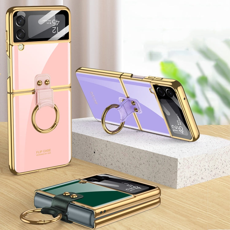 Custodia per telefono con placcatura in tinta unita integrata GKK con supporto per anello, For Samsung Galaxy Z Flip3 5G