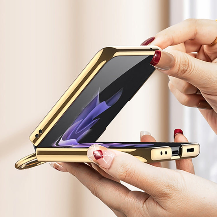 Custodia per telefono con placcatura in tinta unita integrata GKK con supporto per anello, For Samsung Galaxy Z Flip3 5G