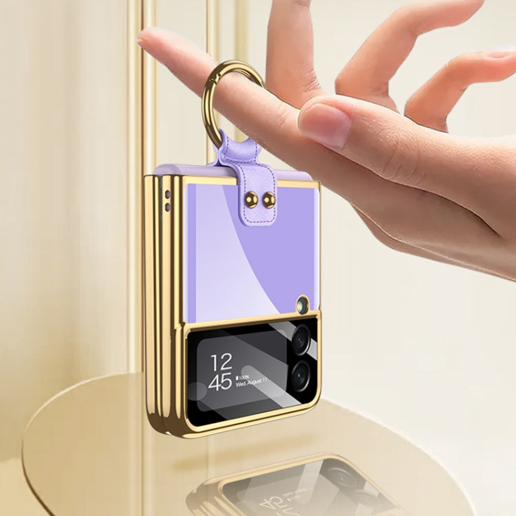 Custodia per telefono con placcatura in tinta unita integrata GKK con supporto per anello, For Samsung Galaxy Z Flip3 5G