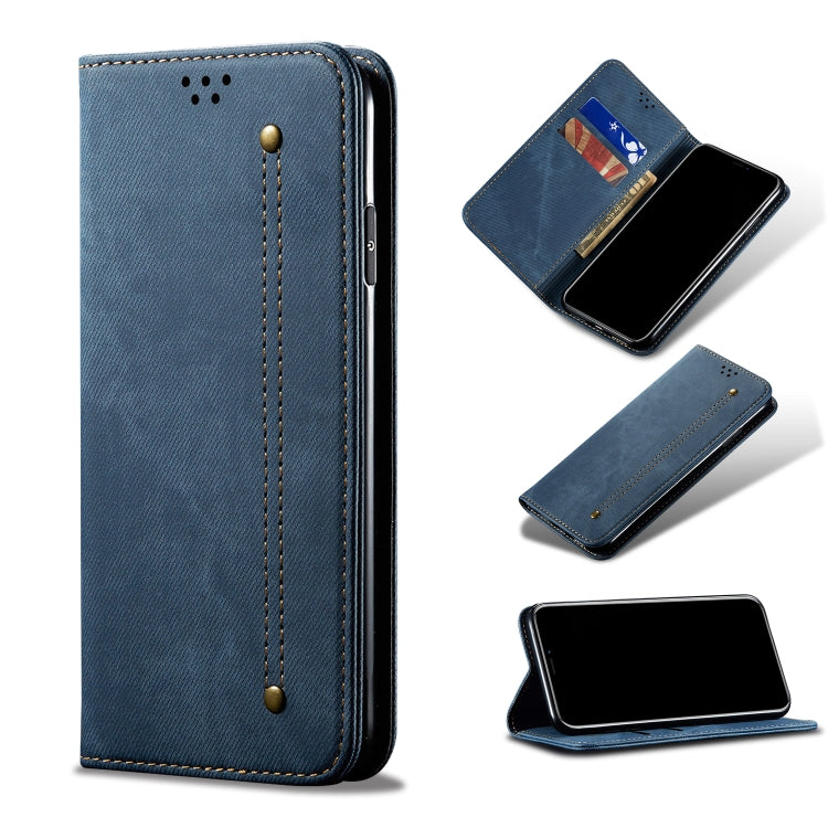 Custodia per telefono in pelle stile casual con trama denim, For Xiaomi Redmi 10A / 9C