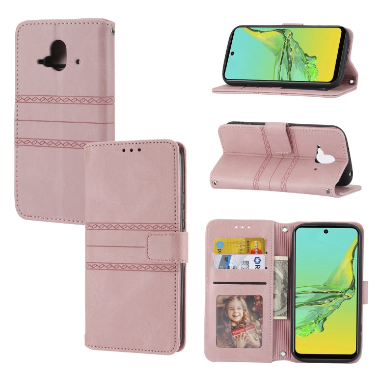 Custodia in pelle per telefono a conchiglia orizzontale con fibbia magnetica a righe in rilievo, For Fujitsu Arrows F-52B, For OPPO A96 5G, For OPPO Reno7 5G, For OPPO Reno7 SE 5G