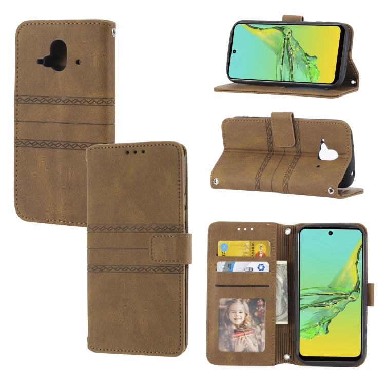 Custodia in pelle per telefono a conchiglia orizzontale con fibbia magnetica a righe in rilievo, For Fujitsu Arrows F-52B, For OPPO A96 5G, For OPPO Reno7 5G, For OPPO Reno7 SE 5G