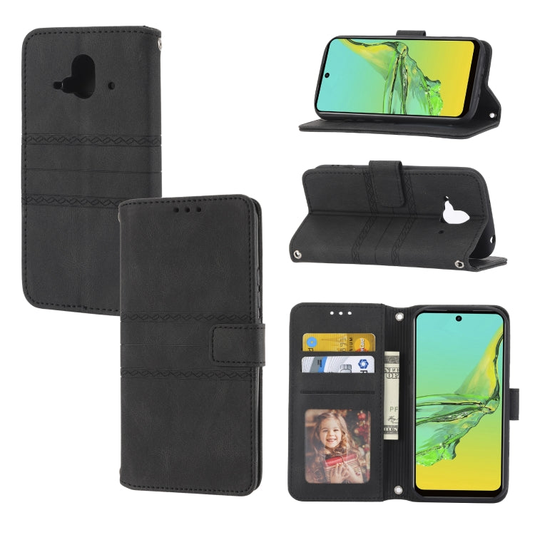 Custodia in pelle per telefono a conchiglia orizzontale con fibbia magnetica a righe in rilievo, For Fujitsu Arrows F-52B, For OPPO A96 5G, For OPPO Reno7 5G, For OPPO Reno7 SE 5G