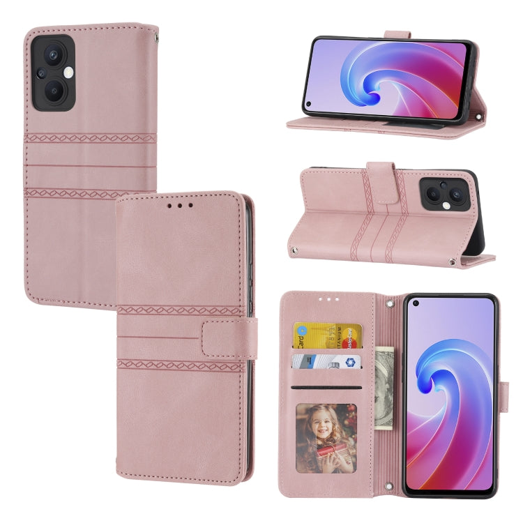 Custodia in pelle per telefono a conchiglia orizzontale con fibbia magnetica a righe in rilievo, For Fujitsu Arrows F-52B, For OPPO A96 5G, For OPPO Reno7 5G, For OPPO Reno7 SE 5G