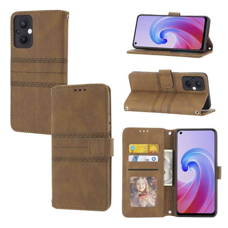 Custodia in pelle per telefono a conchiglia orizzontale con fibbia magnetica a righe in rilievo, For Fujitsu Arrows F-52B, For OPPO A96 5G, For OPPO Reno7 5G, For OPPO Reno7 SE 5G