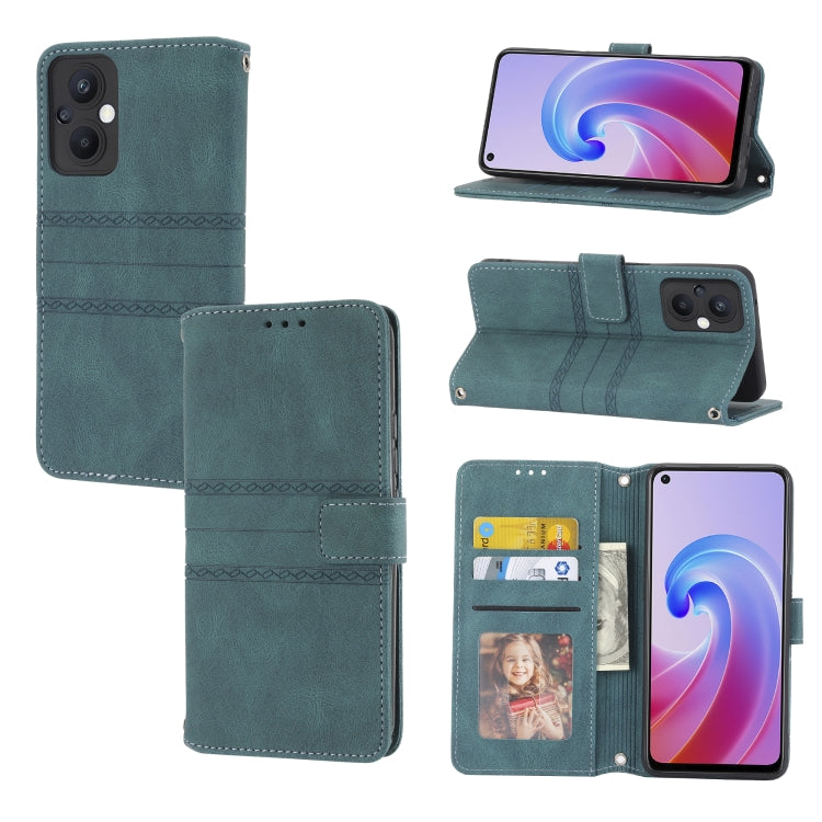 Custodia in pelle per telefono a conchiglia orizzontale con fibbia magnetica a righe in rilievo, For Fujitsu Arrows F-52B, For OPPO A96 5G, For OPPO Reno7 5G, For OPPO Reno7 SE 5G