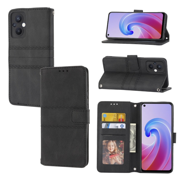 Custodia in pelle per telefono a conchiglia orizzontale con fibbia magnetica a righe in rilievo, For Fujitsu Arrows F-52B, For OPPO A96 5G, For OPPO Reno7 5G, For OPPO Reno7 SE 5G