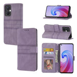 Custodia in pelle per telefono a conchiglia orizzontale con fibbia magnetica a righe in rilievo, For Fujitsu Arrows F-52B, For OPPO A96 5G, For OPPO Reno7 5G, For OPPO Reno7 SE 5G