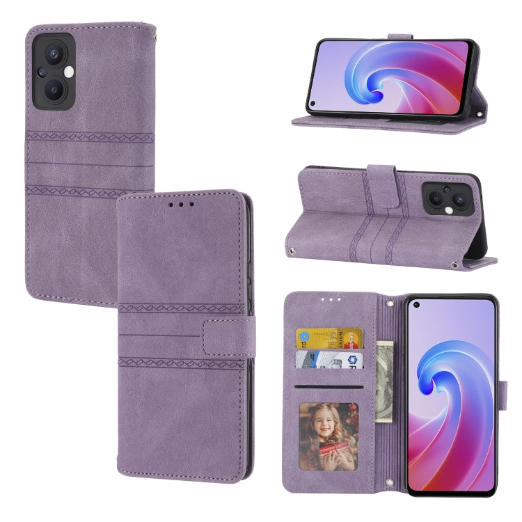 Custodia in pelle per telefono a conchiglia orizzontale con fibbia magnetica a righe in rilievo, For Fujitsu Arrows F-52B, For OPPO A96 5G, For OPPO Reno7 5G, For OPPO Reno7 SE 5G