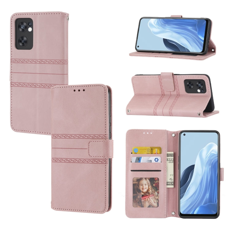 Custodia in pelle per telefono a conchiglia orizzontale con fibbia magnetica a righe in rilievo, For Fujitsu Arrows F-52B, For OPPO A96 5G, For OPPO Reno7 5G, For OPPO Reno7 SE 5G