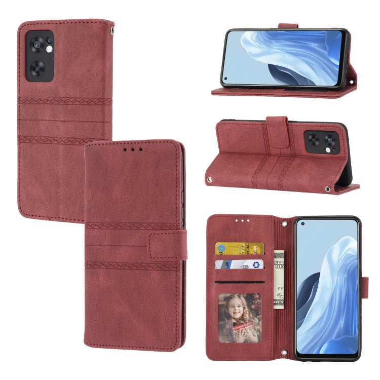 Custodia in pelle per telefono a conchiglia orizzontale con fibbia magnetica a righe in rilievo, For Fujitsu Arrows F-52B, For OPPO A96 5G, For OPPO Reno7 5G, For OPPO Reno7 SE 5G