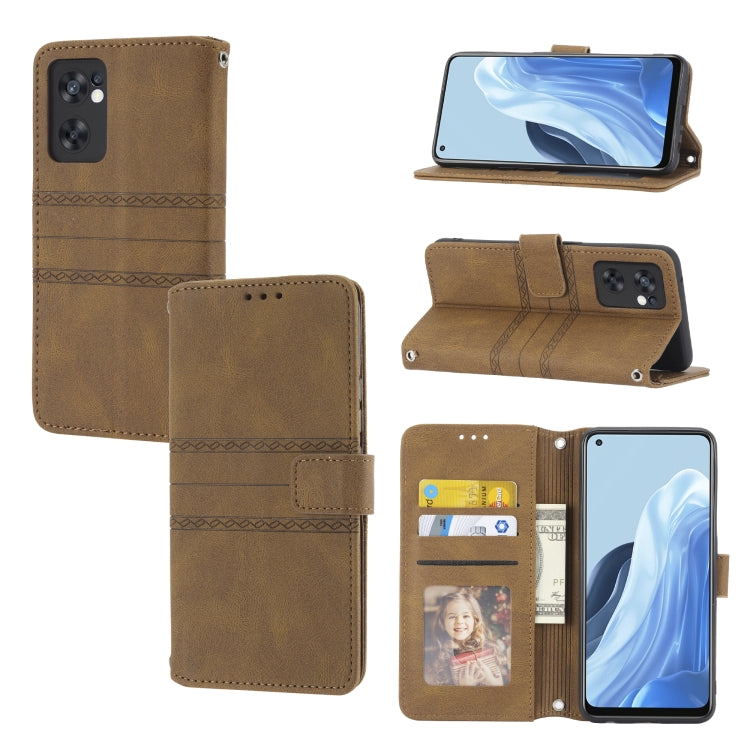 Custodia in pelle per telefono a conchiglia orizzontale con fibbia magnetica a righe in rilievo, For Fujitsu Arrows F-52B, For OPPO A96 5G, For OPPO Reno7 5G, For OPPO Reno7 SE 5G