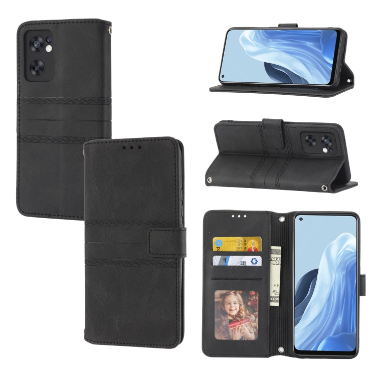 Custodia in pelle per telefono a conchiglia orizzontale con fibbia magnetica a righe in rilievo, For Fujitsu Arrows F-52B, For OPPO A96 5G, For OPPO Reno7 5G, For OPPO Reno7 SE 5G