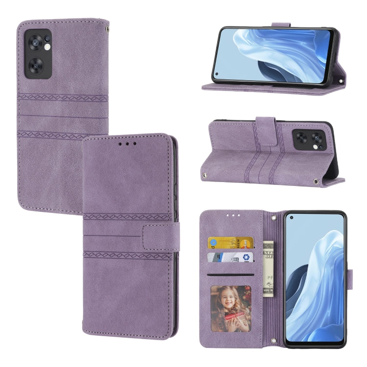 Custodia in pelle per telefono a conchiglia orizzontale con fibbia magnetica a righe in rilievo, For Fujitsu Arrows F-52B, For OPPO A96 5G, For OPPO Reno7 5G, For OPPO Reno7 SE 5G