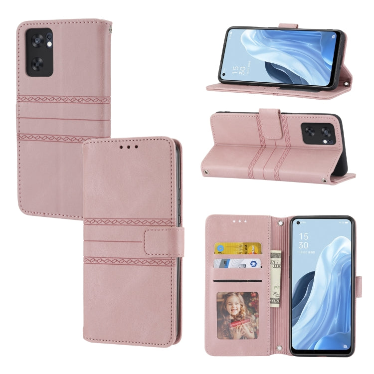 Custodia in pelle per telefono a conchiglia orizzontale con fibbia magnetica a righe in rilievo, For Fujitsu Arrows F-52B, For OPPO A96 5G, For OPPO Reno7 5G, For OPPO Reno7 SE 5G