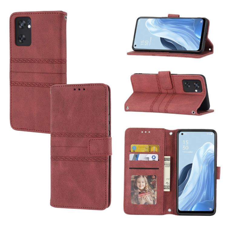 Custodia in pelle per telefono a conchiglia orizzontale con fibbia magnetica a righe in rilievo, For Fujitsu Arrows F-52B, For OPPO A96 5G, For OPPO Reno7 5G, For OPPO Reno7 SE 5G