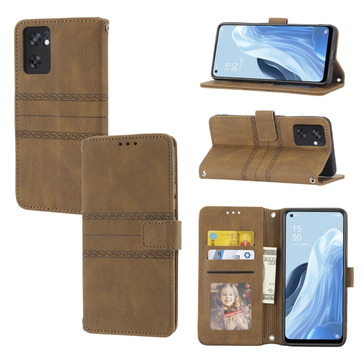 Custodia in pelle per telefono a conchiglia orizzontale con fibbia magnetica a righe in rilievo, For Fujitsu Arrows F-52B, For OPPO A96 5G, For OPPO Reno7 5G, For OPPO Reno7 SE 5G