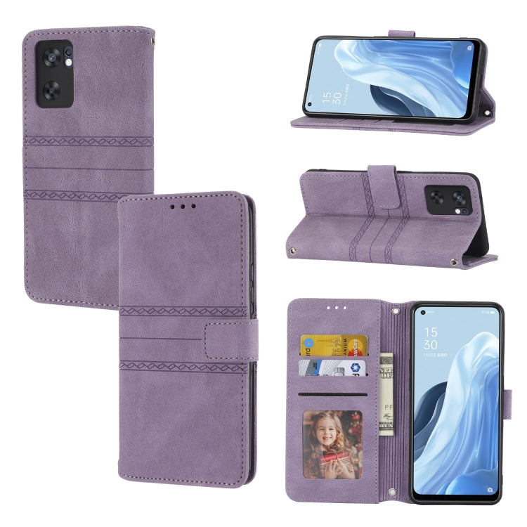 Custodia in pelle per telefono a conchiglia orizzontale con fibbia magnetica a righe in rilievo, For Fujitsu Arrows F-52B, For OPPO A96 5G, For OPPO Reno7 5G, For OPPO Reno7 SE 5G