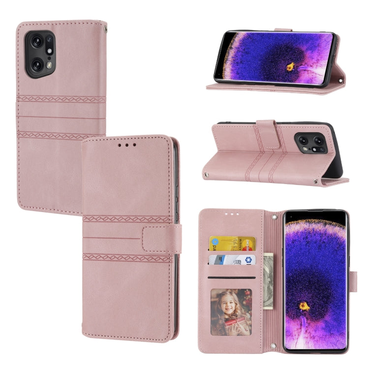 Custodia in pelle per telefono a conchiglia orizzontale con fibbia magnetica a righe in rilievo, For OPPO Find X5, For OPPO Find X5 Pro, For OPPO Realme 9 Pro+, For OPPO Realme C35