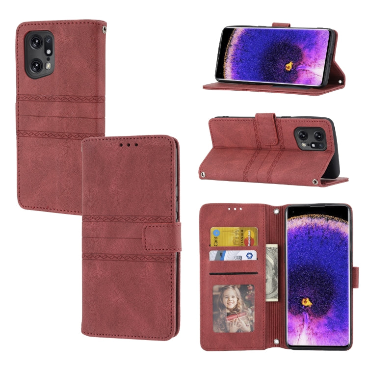 Custodia in pelle per telefono a conchiglia orizzontale con fibbia magnetica a righe in rilievo, For OPPO Find X5, For OPPO Find X5 Pro, For OPPO Realme 9 Pro+, For OPPO Realme C35