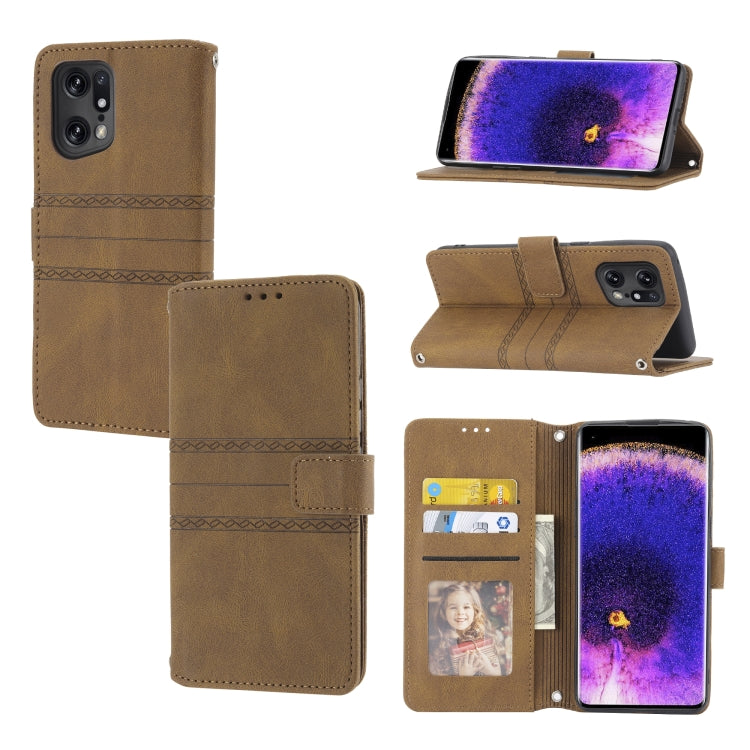Custodia in pelle per telefono a conchiglia orizzontale con fibbia magnetica a righe in rilievo, For OPPO Find X5, For OPPO Find X5 Pro, For OPPO Realme 9 Pro+, For OPPO Realme C35