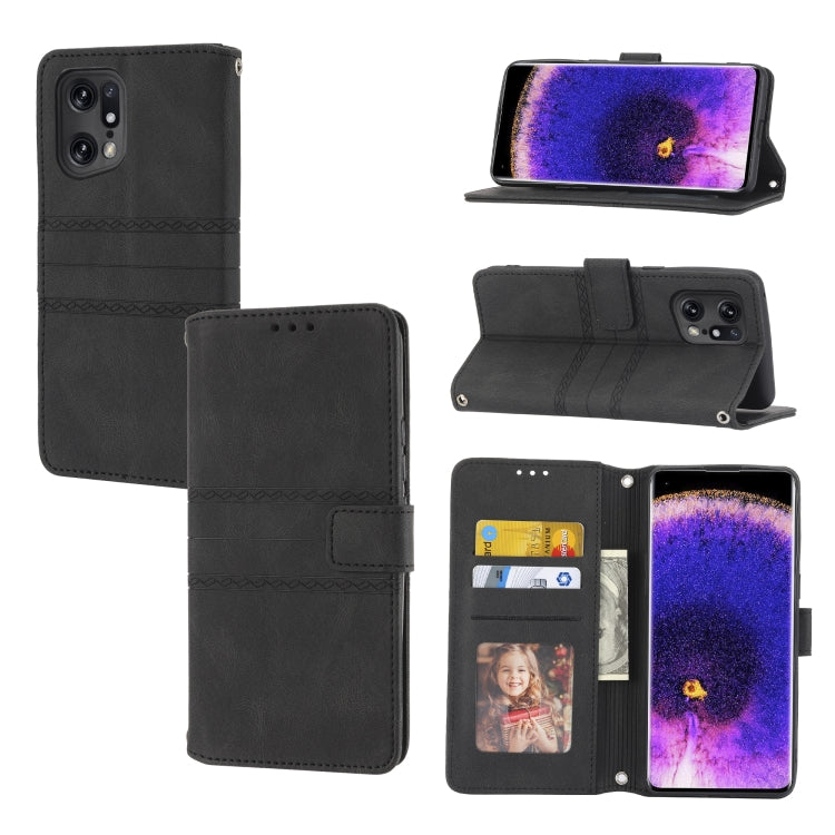 Custodia in pelle per telefono a conchiglia orizzontale con fibbia magnetica a righe in rilievo, For OPPO Find X5, For OPPO Find X5 Pro, For OPPO Realme 9 Pro+, For OPPO Realme C35
