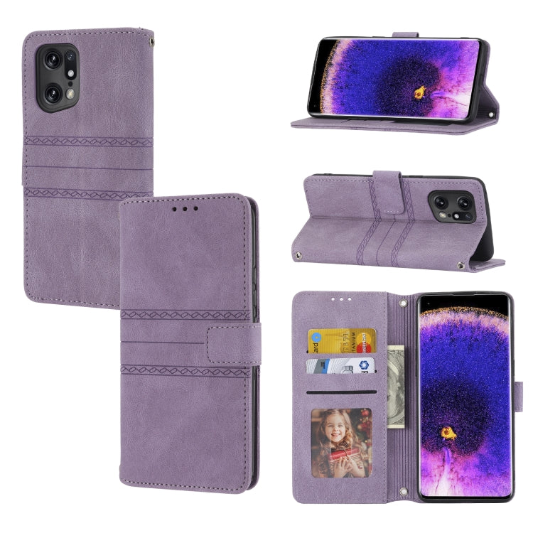 Custodia in pelle per telefono a conchiglia orizzontale con fibbia magnetica a righe in rilievo, For OPPO Find X5, For OPPO Find X5 Pro, For OPPO Realme 9 Pro+, For OPPO Realme C35