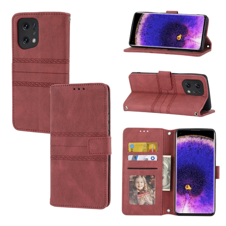 Custodia in pelle per telefono a conchiglia orizzontale con fibbia magnetica a righe in rilievo, For OPPO Find X5, For OPPO Find X5 Pro, For OPPO Realme 9 Pro+, For OPPO Realme C35