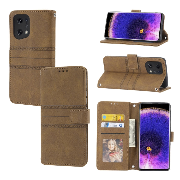 Custodia in pelle per telefono a conchiglia orizzontale con fibbia magnetica a righe in rilievo, For OPPO Find X5, For OPPO Find X5 Pro, For OPPO Realme 9 Pro+, For OPPO Realme C35