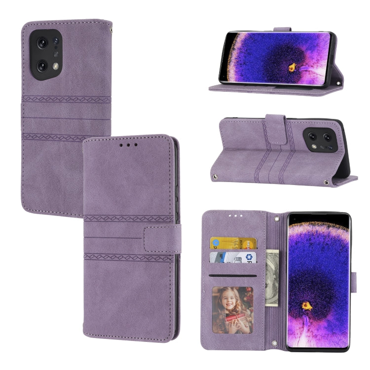 Custodia in pelle per telefono a conchiglia orizzontale con fibbia magnetica a righe in rilievo, For OPPO Find X5, For OPPO Find X5 Pro, For OPPO Realme 9 Pro+, For OPPO Realme C35