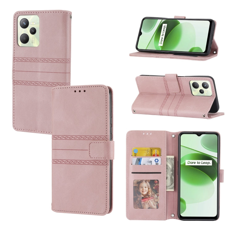 Custodia in pelle per telefono a conchiglia orizzontale con fibbia magnetica a righe in rilievo, For OPPO Find X5, For OPPO Find X5 Pro, For OPPO Realme 9 Pro+, For OPPO Realme C35