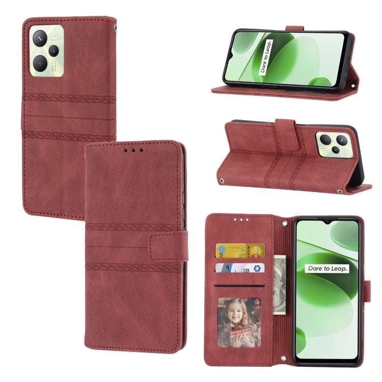 Custodia in pelle per telefono a conchiglia orizzontale con fibbia magnetica a righe in rilievo, For OPPO Find X5, For OPPO Find X5 Pro, For OPPO Realme 9 Pro+, For OPPO Realme C35