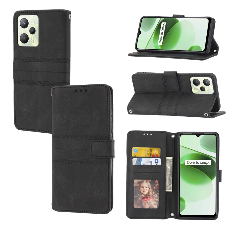 Custodia in pelle per telefono a conchiglia orizzontale con fibbia magnetica a righe in rilievo, For OPPO Find X5, For OPPO Find X5 Pro, For OPPO Realme 9 Pro+, For OPPO Realme C35