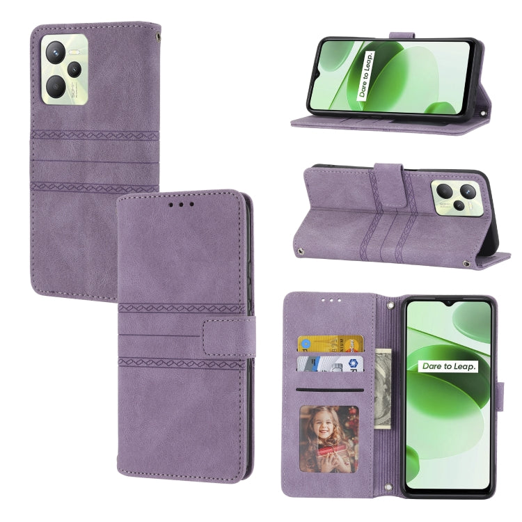 Custodia in pelle per telefono a conchiglia orizzontale con fibbia magnetica a righe in rilievo, For OPPO Find X5, For OPPO Find X5 Pro, For OPPO Realme 9 Pro+, For OPPO Realme C35