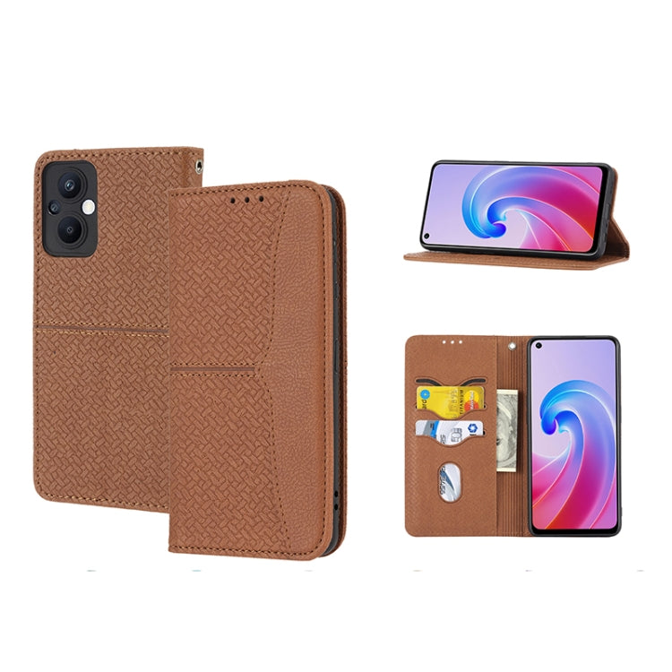 Custodia per telefono in pelle PU magnetica con cuciture a trama intrecciata, For OPPO A96 5G, For OPPO Realme C35, For OPPO Reno7 SE 5G, For OPPO Reno7 5G