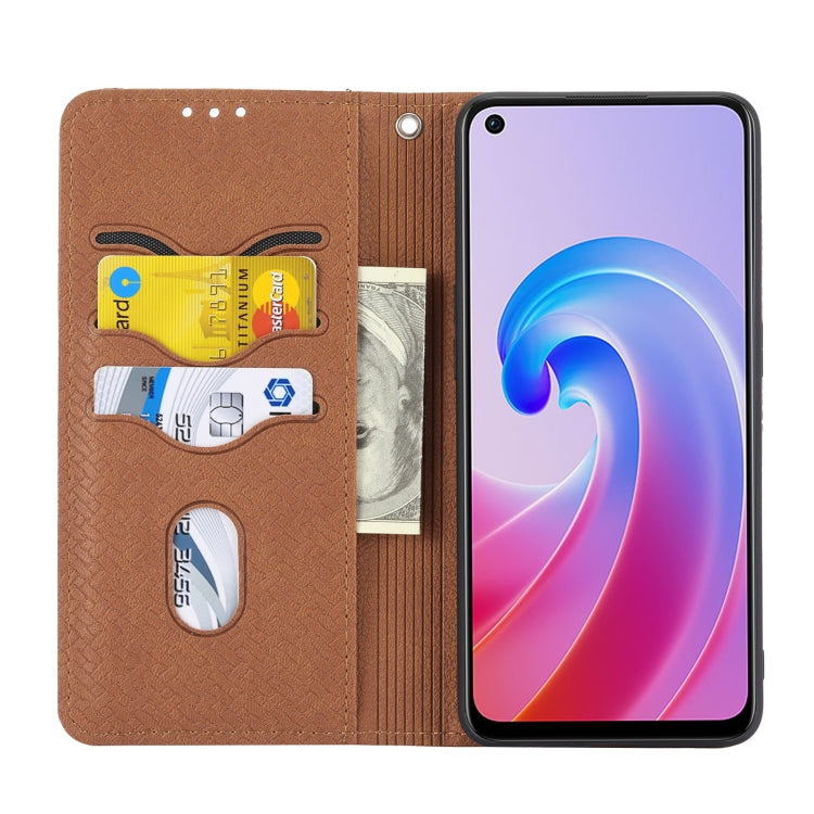 Custodia per telefono in pelle PU magnetica con cuciture a trama intrecciata, For OPPO A96 5G, For OPPO Realme C35, For OPPO Reno7 SE 5G, For OPPO Reno7 5G