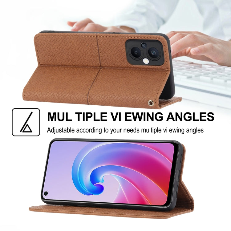 Custodia per telefono in pelle PU magnetica con cuciture a trama intrecciata, For OPPO A96 5G, For OPPO Realme C35, For OPPO Reno7 SE 5G, For OPPO Reno7 5G