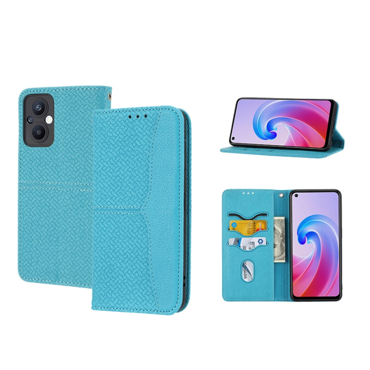 Custodia per telefono in pelle PU magnetica con cuciture a trama intrecciata, For OPPO A96 5G, For OPPO Realme C35, For OPPO Reno7 SE 5G, For OPPO Reno7 5G