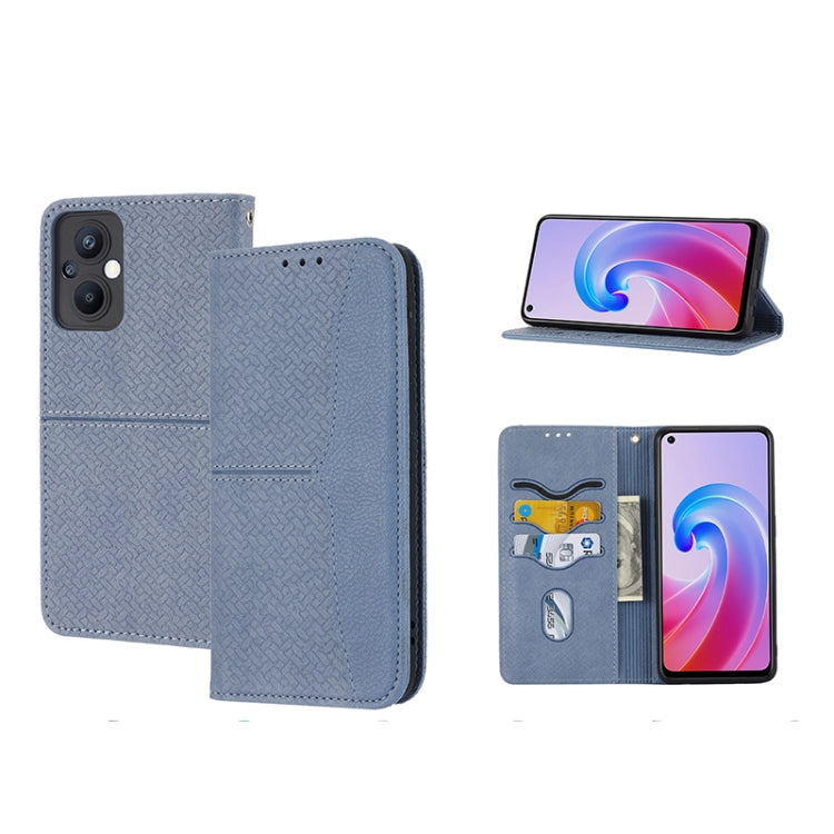 Custodia per telefono in pelle PU magnetica con cuciture a trama intrecciata, For OPPO A96 5G, For OPPO Realme C35, For OPPO Reno7 SE 5G, For OPPO Reno7 5G
