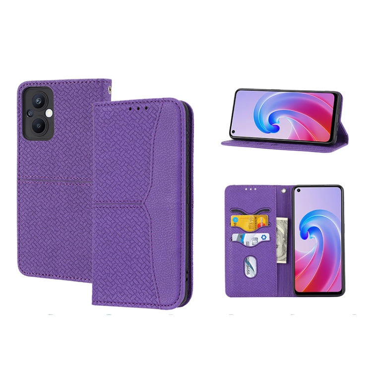 Custodia per telefono in pelle PU magnetica con cuciture a trama intrecciata, For OPPO A96 5G, For OPPO Realme C35, For OPPO Reno7 SE 5G, For OPPO Reno7 5G
