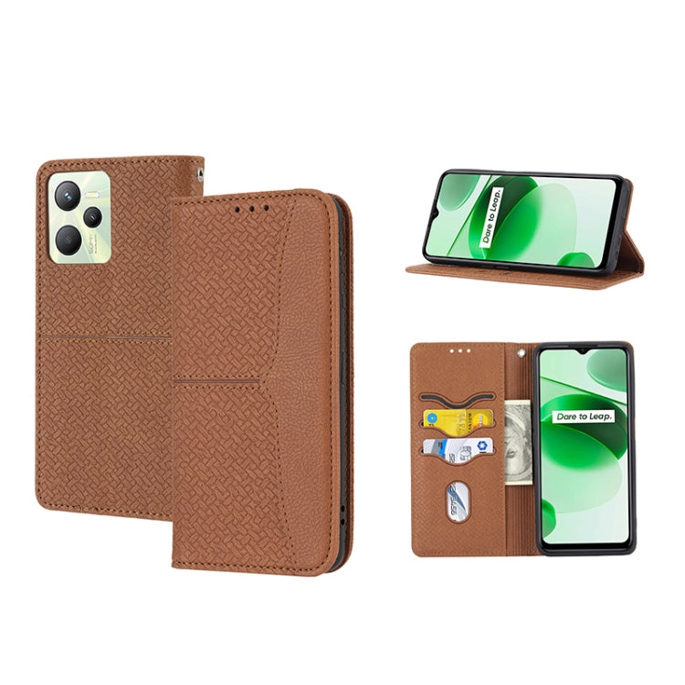 Custodia per telefono in pelle PU magnetica con cuciture a trama intrecciata, For OPPO A96 5G, For OPPO Realme C35, For OPPO Reno7 SE 5G, For OPPO Reno7 5G