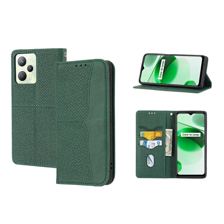 Custodia per telefono in pelle PU magnetica con cuciture a trama intrecciata, For OPPO A96 5G, For OPPO Realme C35, For OPPO Reno7 SE 5G, For OPPO Reno7 5G