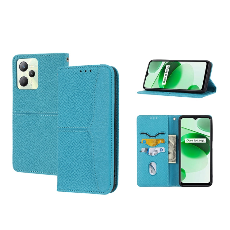 Custodia per telefono in pelle PU magnetica con cuciture a trama intrecciata, For OPPO A96 5G, For OPPO Realme C35, For OPPO Reno7 SE 5G, For OPPO Reno7 5G